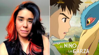 La colombiana Geraldine Fernandez y un fotograma de la pelicula El Nino y la Garza