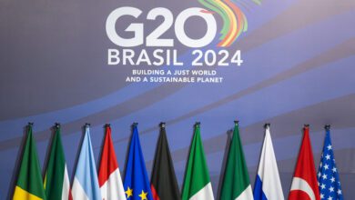 Banderas de los miembros del G20 antes de la cumbre.