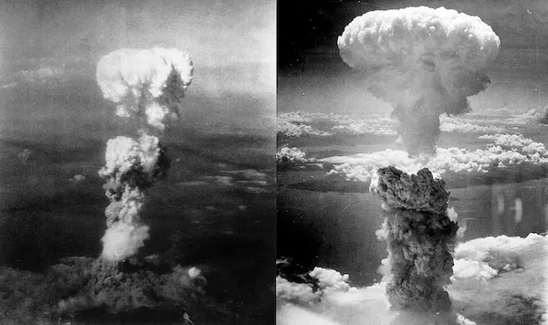 Nube de hongo producto de las bombas atómicas sobre Hiroshima (izquierda) y Nagasaki (derecha)