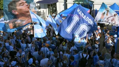 Aficionados argentinos en una banderazo en Kansas City antes del debut de su selección en el Mundial 2026