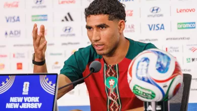 El jugador de Marruecos Achraf Hakimi en rueda de prensa un día antes del partido de la Copa Mundial de la FIFA 2026 entre Brasil y Marruecos